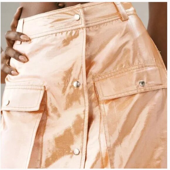 ⭐️ Let Me Be Metallic Cargo Grunge Trendy Chic Glam Model Y2K Rock Maxi Skirt - Picture 5 of 6